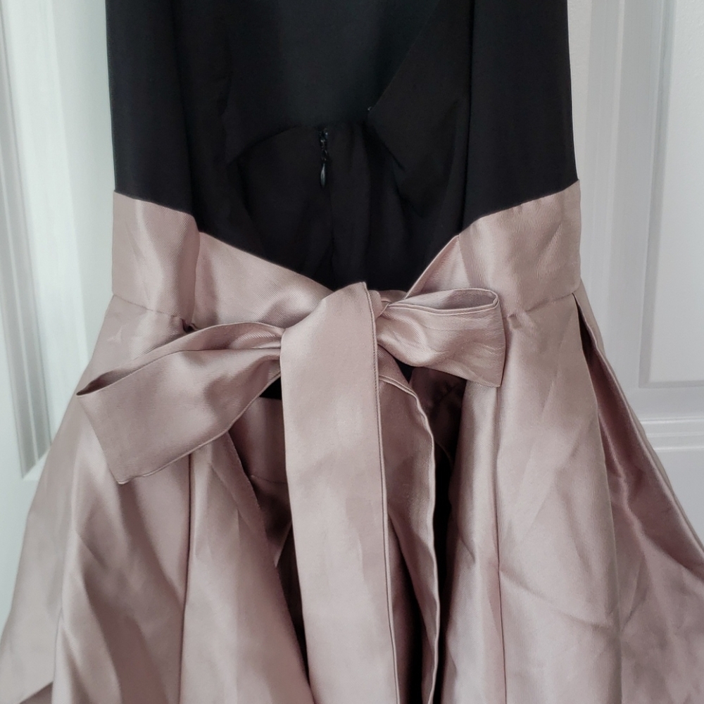 Black and Gold Backless High Low Prom Dress 14